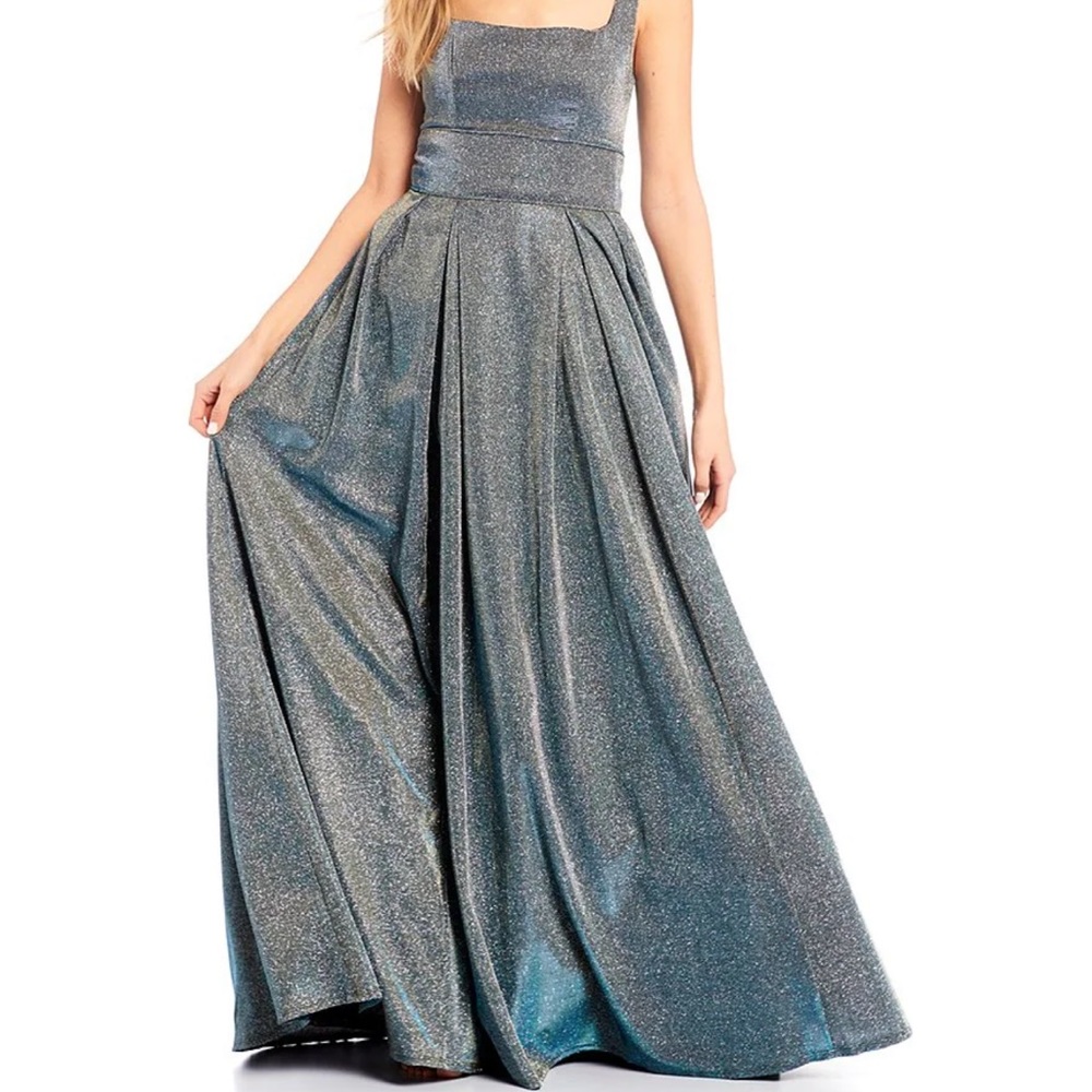 Sequin Hearts- Sleeveless Square-Neck Iridescent Shine Ball Gown